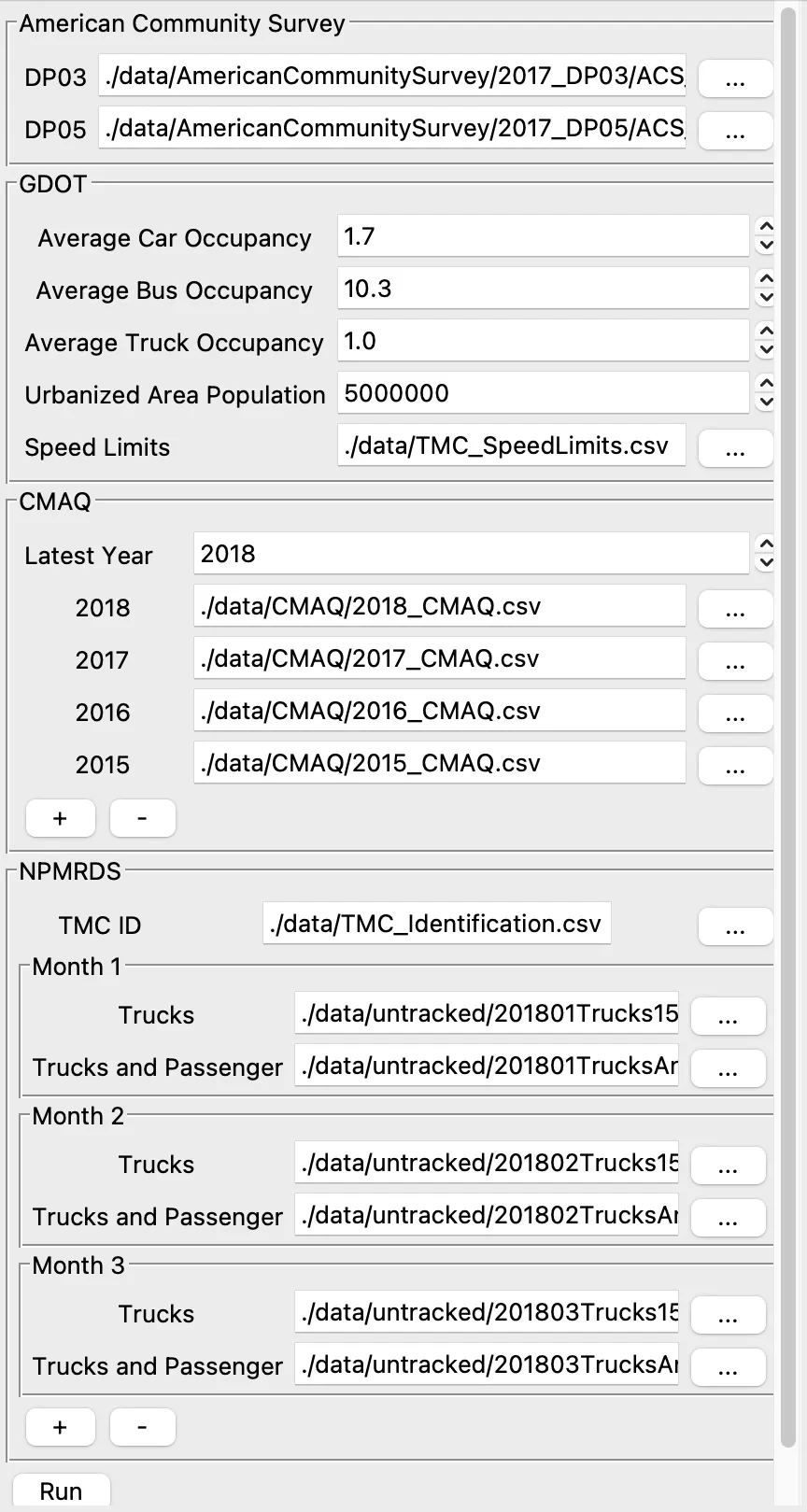GDOT PM3 Reporting Tool UI panel example